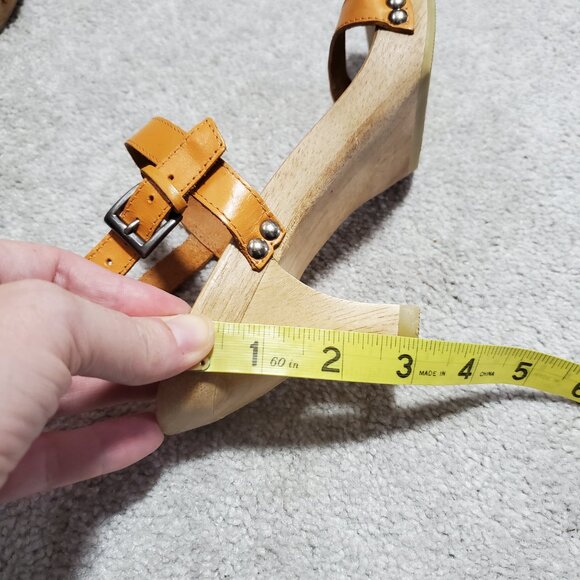 PARALELO by GVA Leather and Wood Heels Sandals Shoes Strappy Gold Women 36, 5.5 - Picture 11 of 11